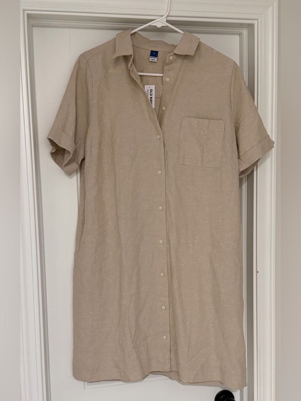 NWT Old Navy Beige Button-Front Shirt Dress Size M